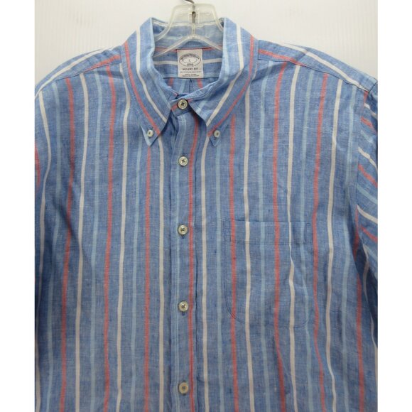 Brooks Brothers Shirt Large Linen Regent Fit Original Polo Striped - Picture 2 of 10